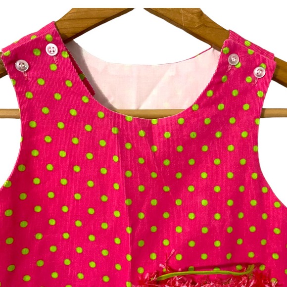 Bailey Boys pink whale cord jumper dress lime green polka dots size 6 - Picture 2 of 7